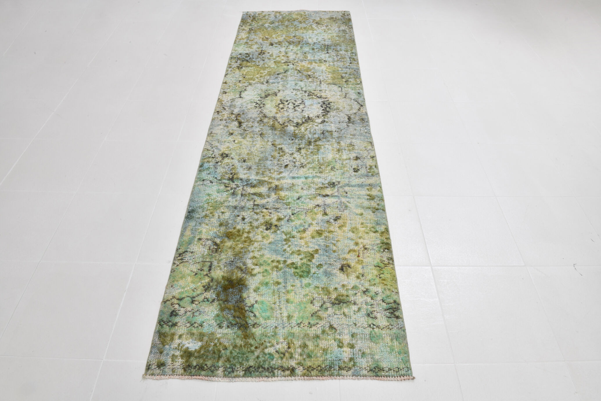 3x10 green tones turkish runner rug, 91x299cm