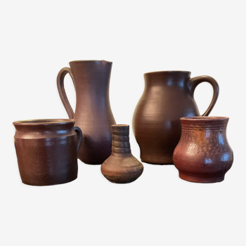 Série de 5  vases vintage en céramique marron