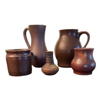 Series of 5 vintage brown ceramic vases