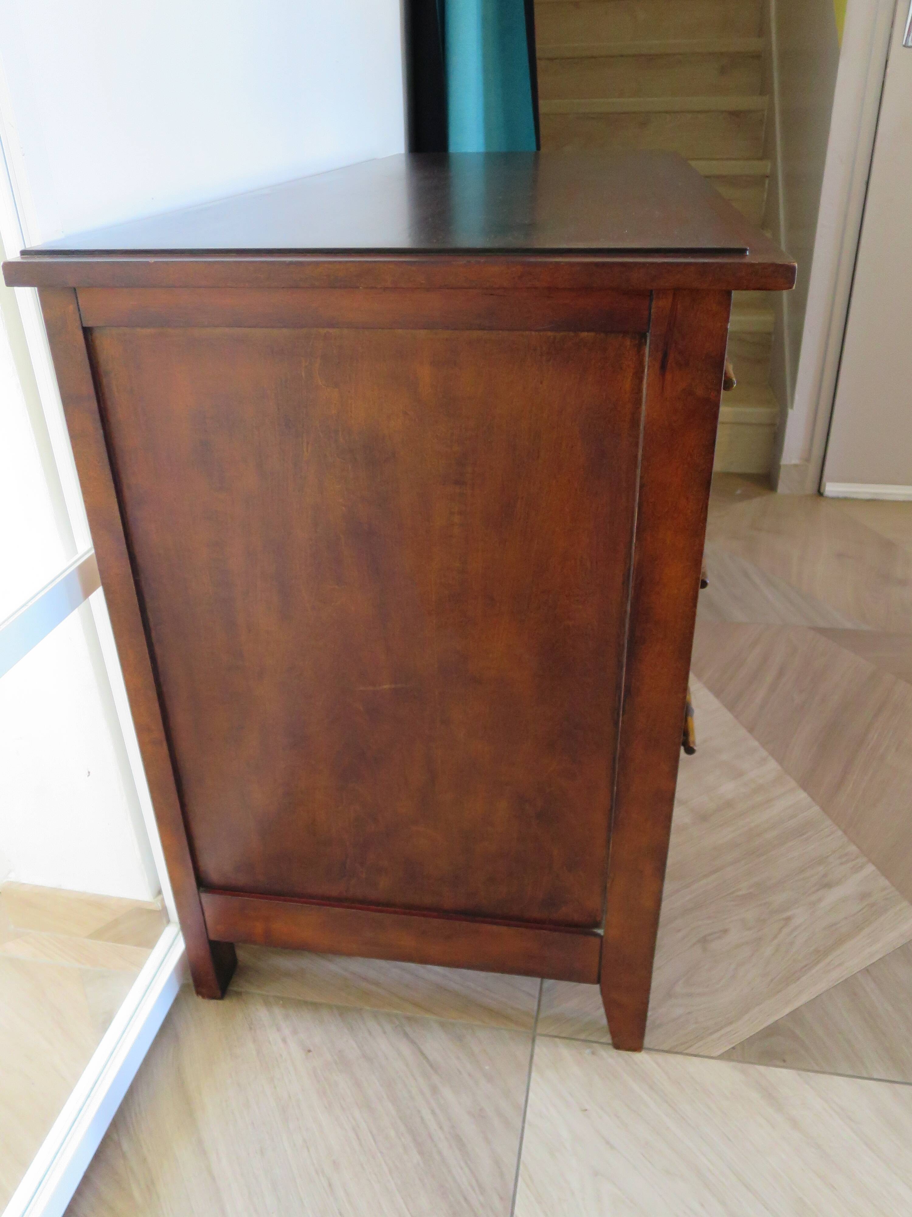 Commode longue–3 tiroirs -style colonial–Teinte acajou
