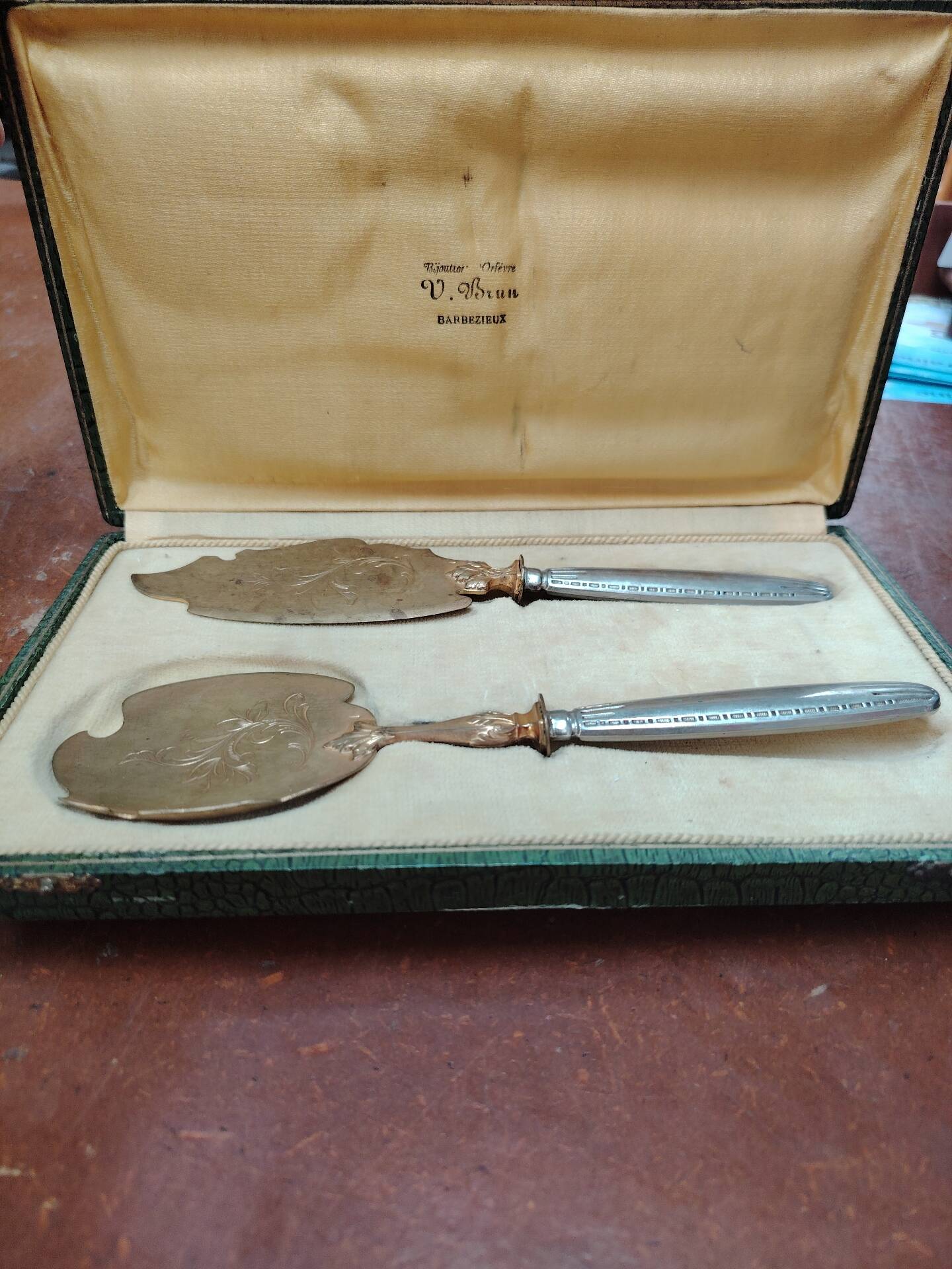 Antique fish service 2 pieces in box – Belle Époque silverware