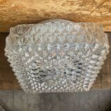 Square Ceiling Light Fixture, Vintage Moulded Glass + White Metal Support #