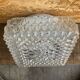 Square Ceiling Light Fixture, Vintage Moulded Glass + White Metal Support #