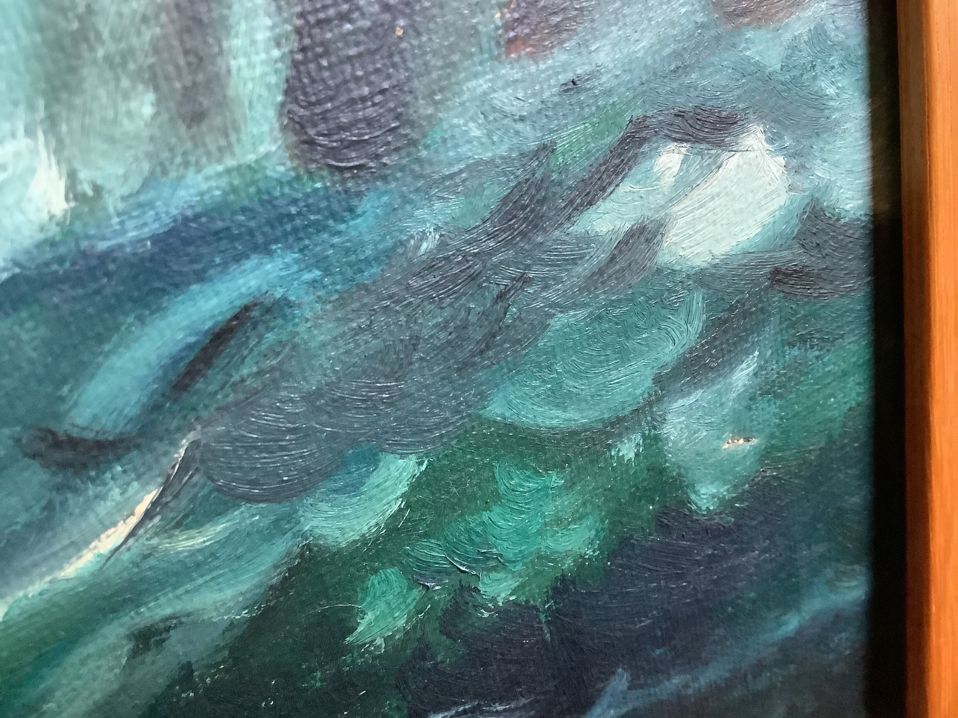 Marine painting of a rough sea, oil on canvas, signed.