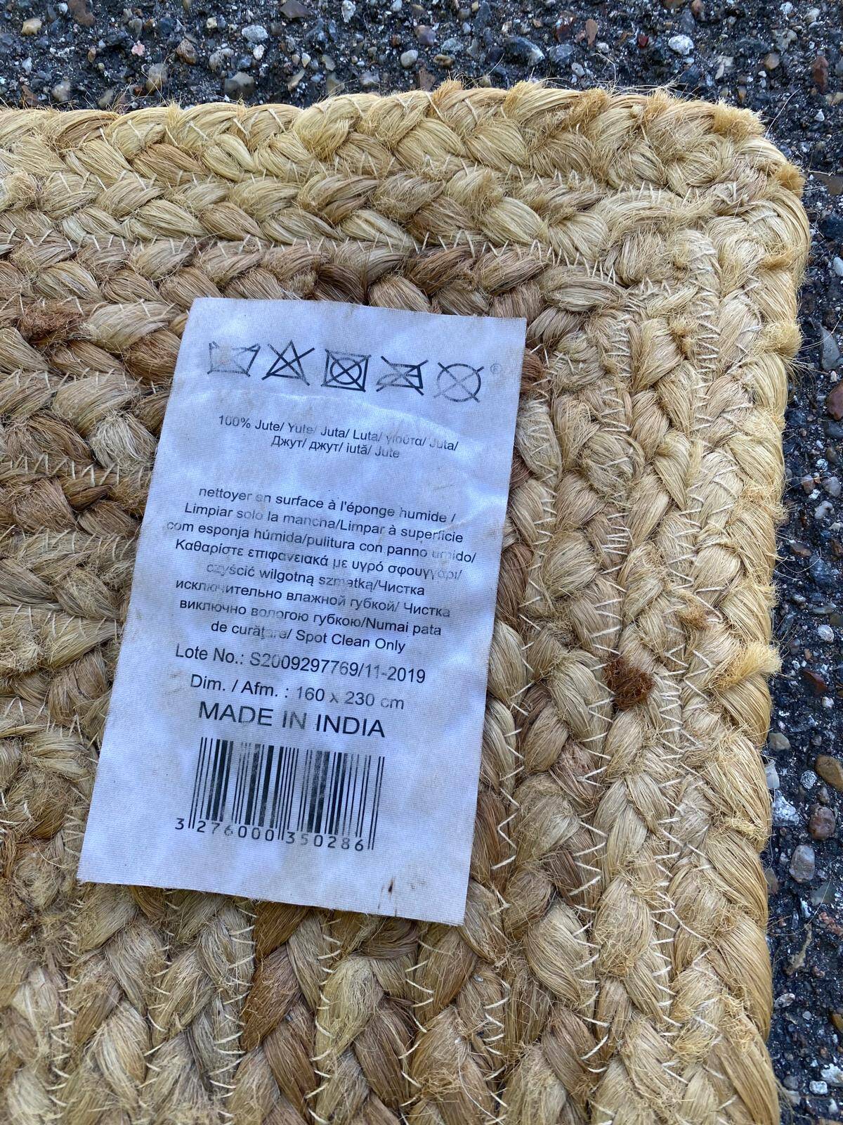 Tapis de jute scandinave rectangulaire naturel 160x230cm