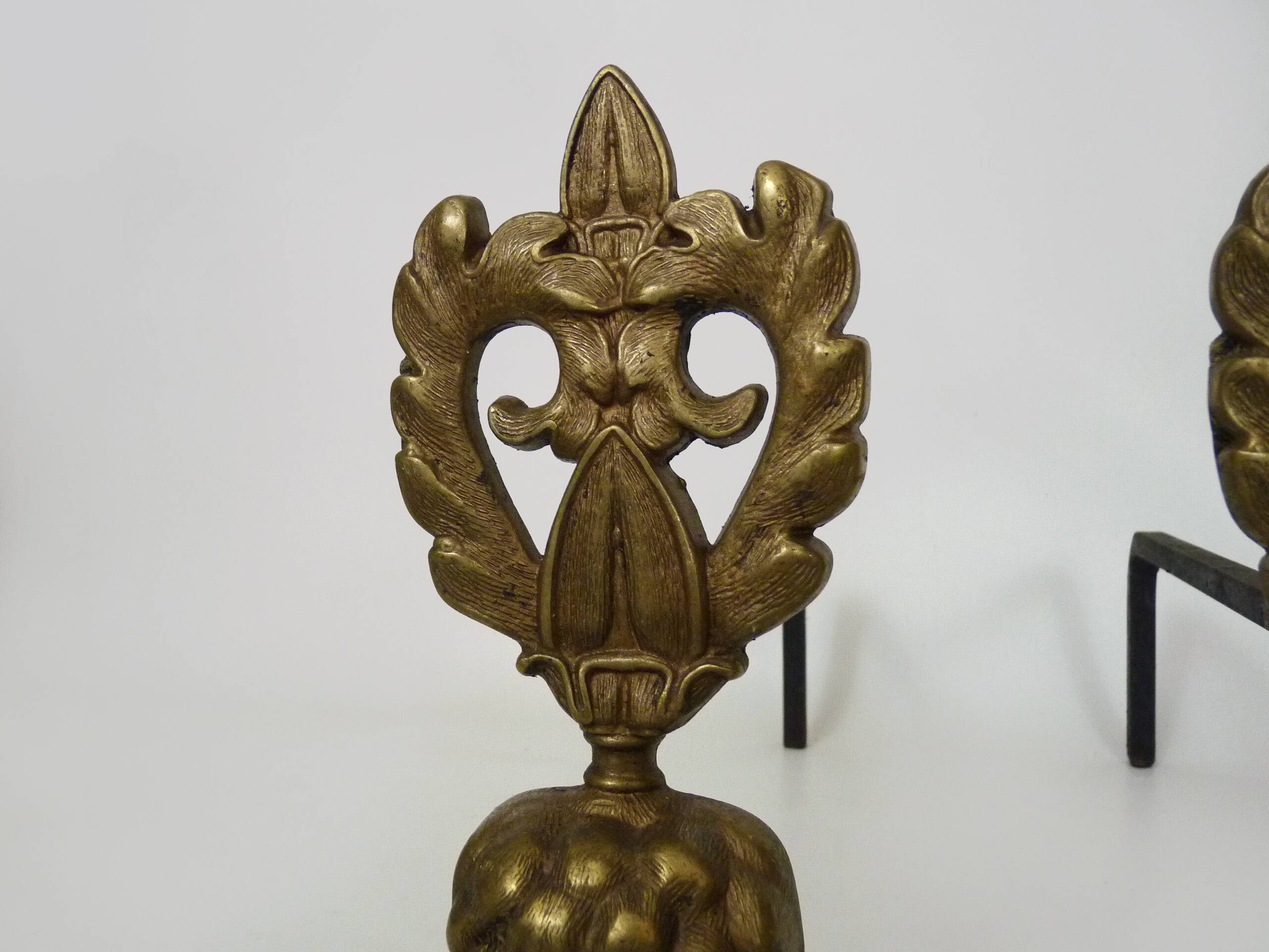 Pair of bronze fire dogs with lion paws. Early 20th century.