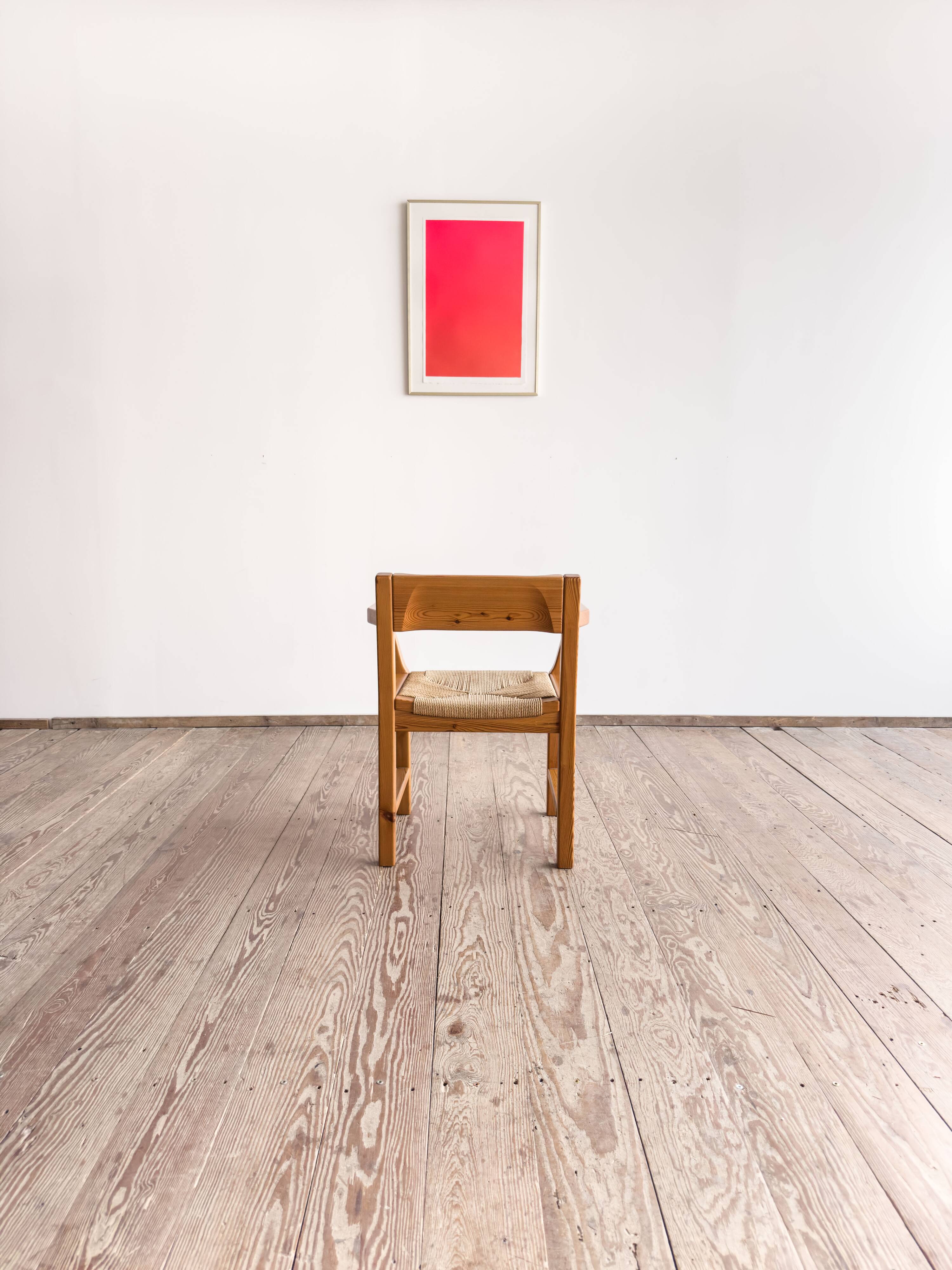 Brutalist chair by Tage Poulsen, pine, woven paper cord seat.
