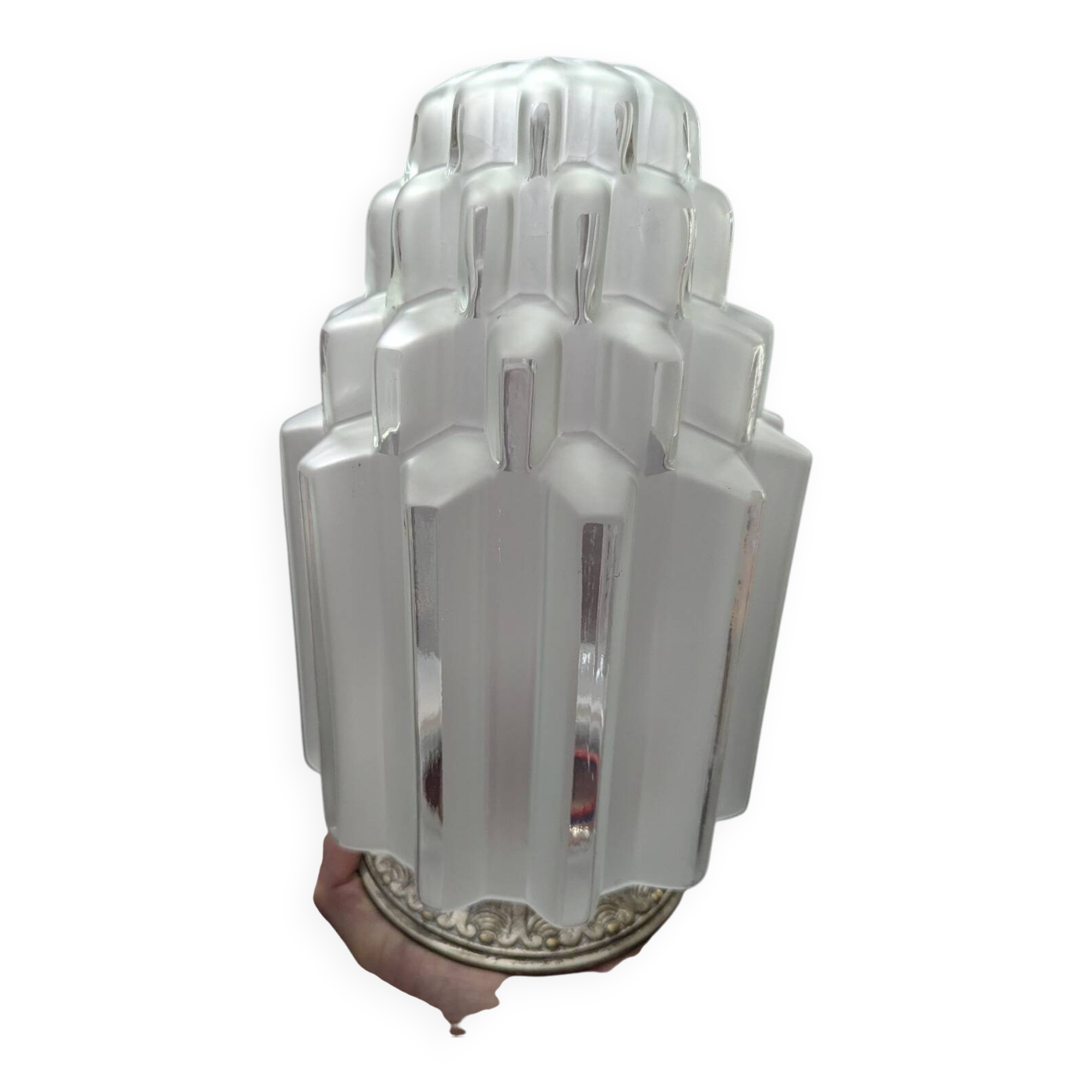 Ancien grand plafonnier lampe à poser globe Skyscraper verre Art déco