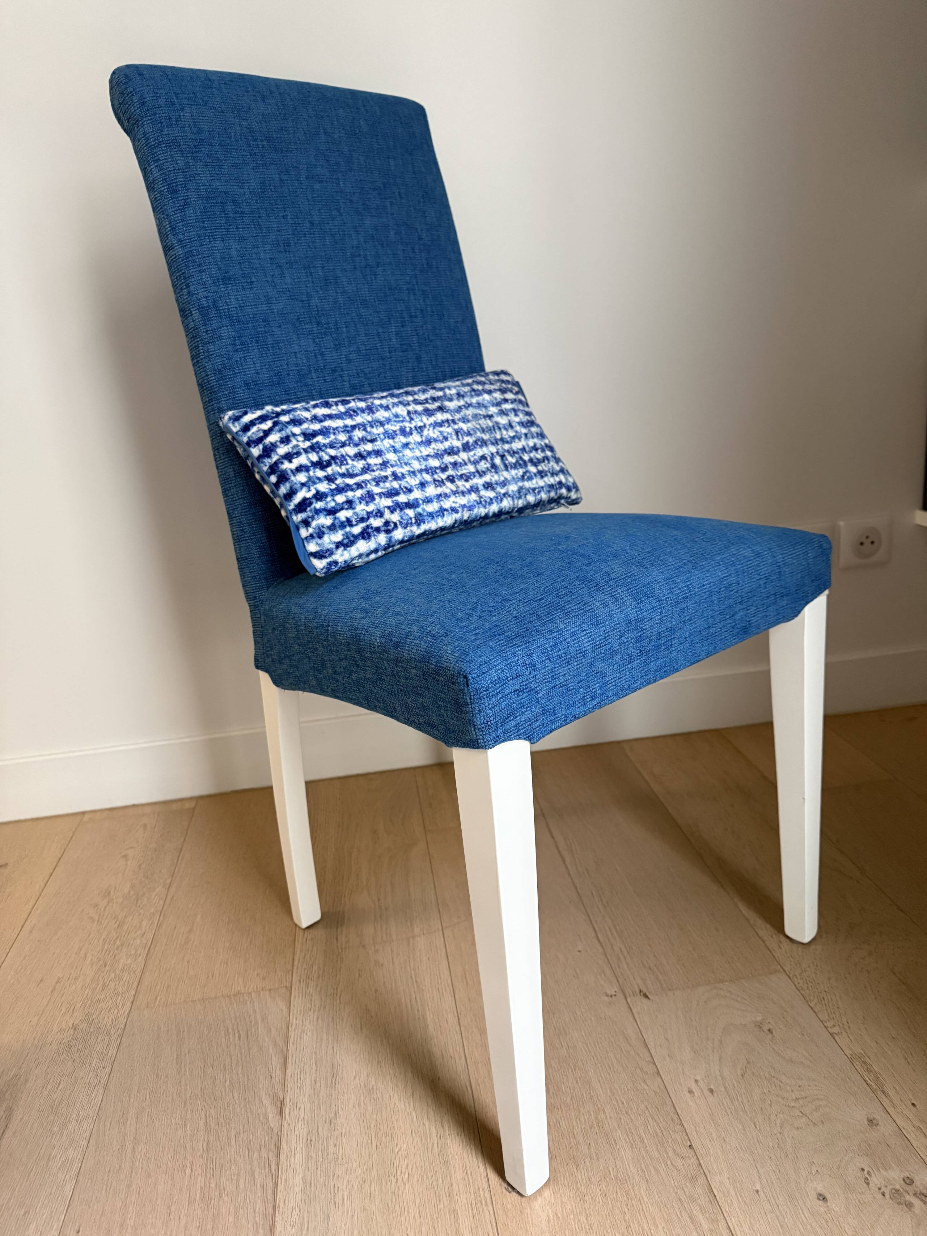 Set of 4 Calligaris chairs with Designers Guild covers.