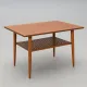 Vintage Scandinavian teak coffee table with woven shelf - 1960s