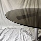 Table a manger ronde design en métal et verre fumé, Roche Bobois 1970