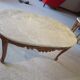 Oval coffee table - carved wood - white veined marble - Regency / Louis XV style