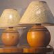 paire lampe boule bois massif   70 a 80 abat jour neuf osier vannerie 25x20