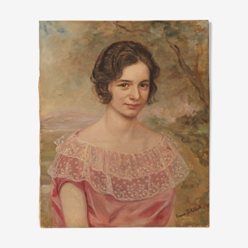 Portrait à l'huile fin 19e signé Eleanor S. Wood