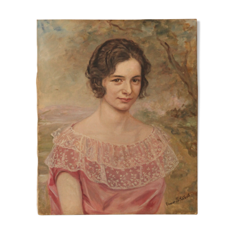 Portrait à l'huile fin 19e signé Eleanor S. Wood