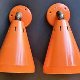 Authentic Pair of Seventies Orange wall lights from the "MBLE" brand.