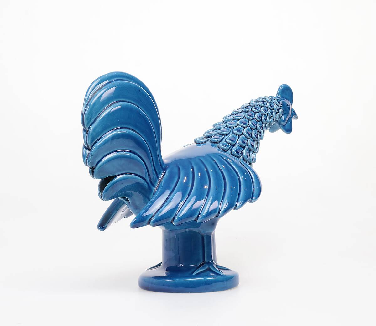 Vintage Italian Blue Ceramic Rooster, Behrend 1960s