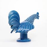 Vintage Italian Blue Ceramic Rooster, Behrend 1960s
