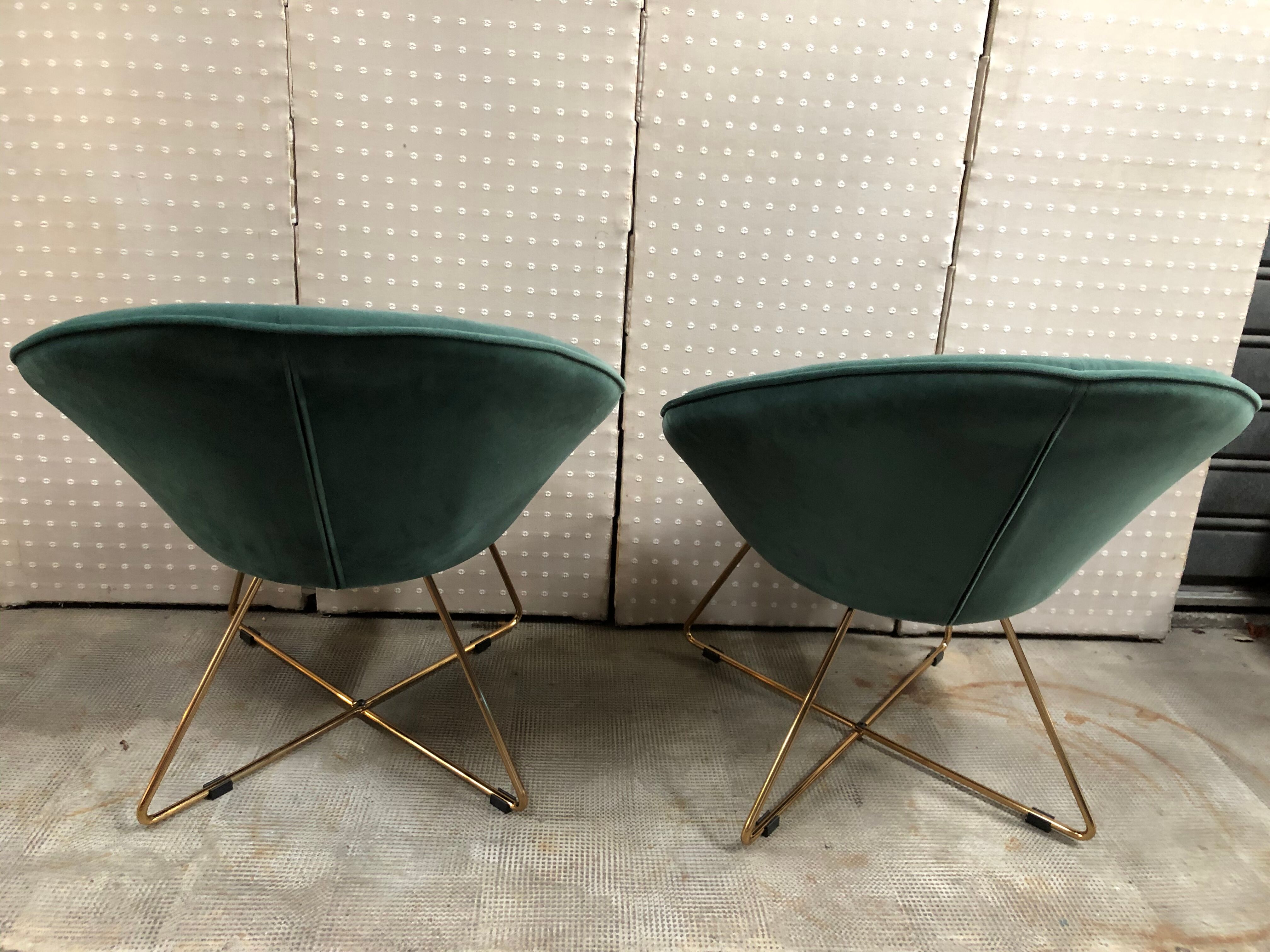 Pair of armchairs seated green velvet shell