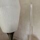 Vintage reed floor lamp in black metal and brass with three white opalines