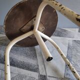 3-foot white metal workshop stool with wood seating threaded axis