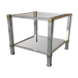 Table basse vintage en laiton et chrome par Pierre Vandel, Paris, années 1970