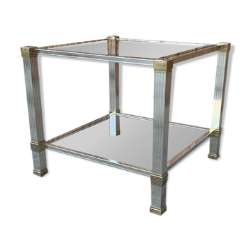 Table basse vintage en laiton et chrome par Pierre Vandel, Paris, années 1970