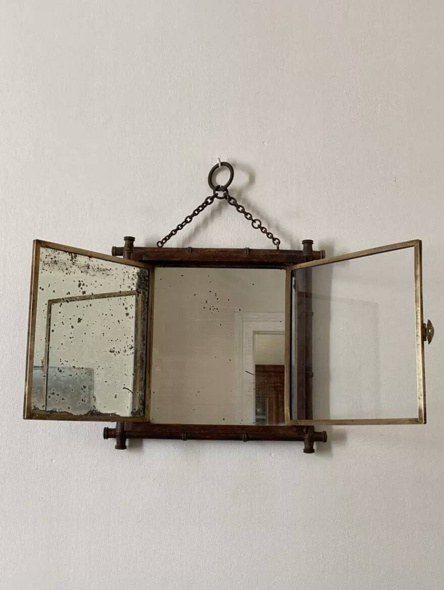 Gold square barber mirror with Japan Napoleon III print
