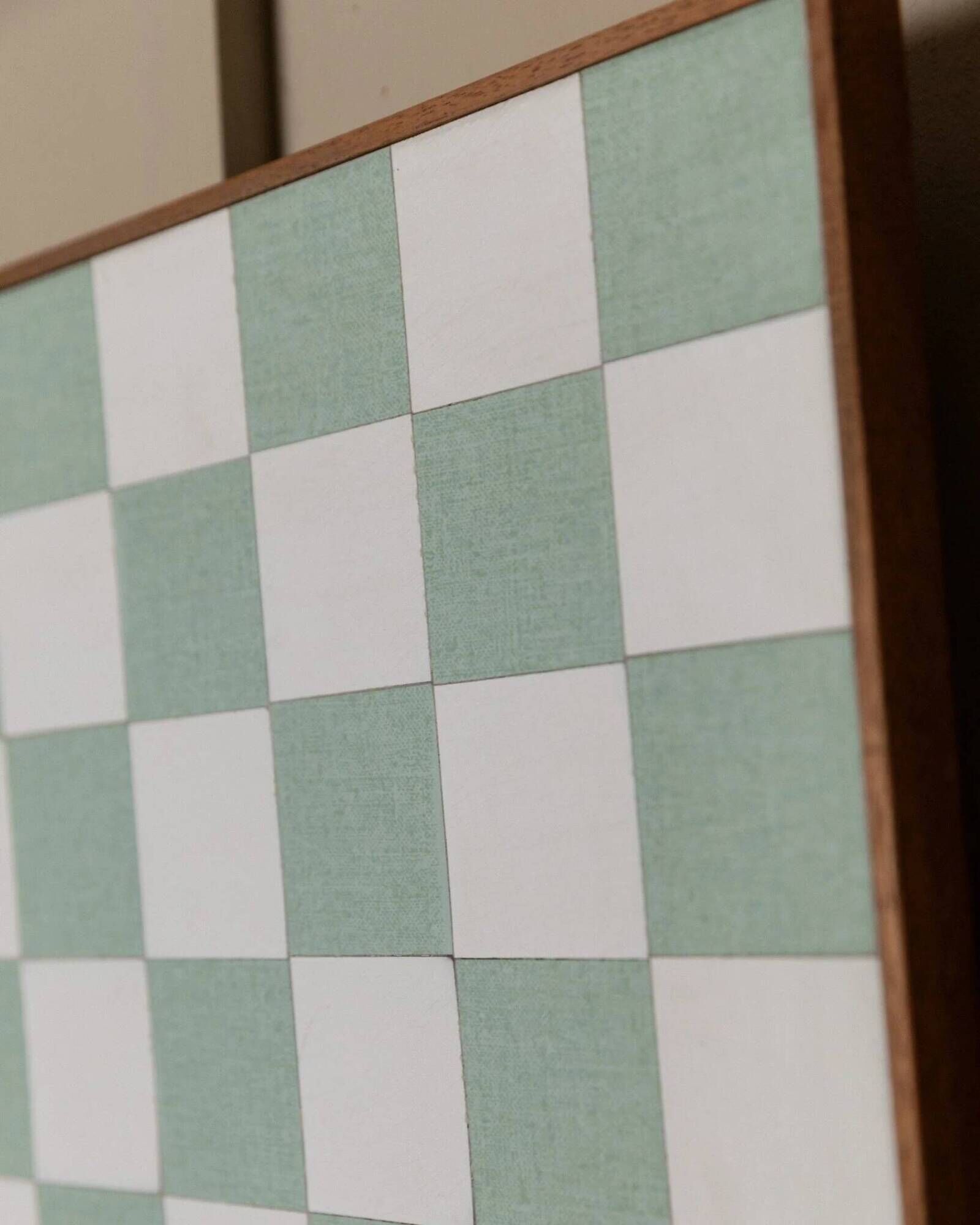 Beige and white Chessboard Wall Mural in wood frame – Italian 1980s abstract art