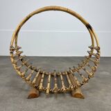 Vintage rattan log basket, 1960s
