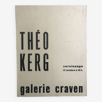 Affiche originale typographiée en noir Théo KERG, Galerie Craven, 1952