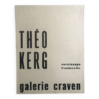 Affiche originale typographiée en noir Théo KERG, Galerie Craven, 1952