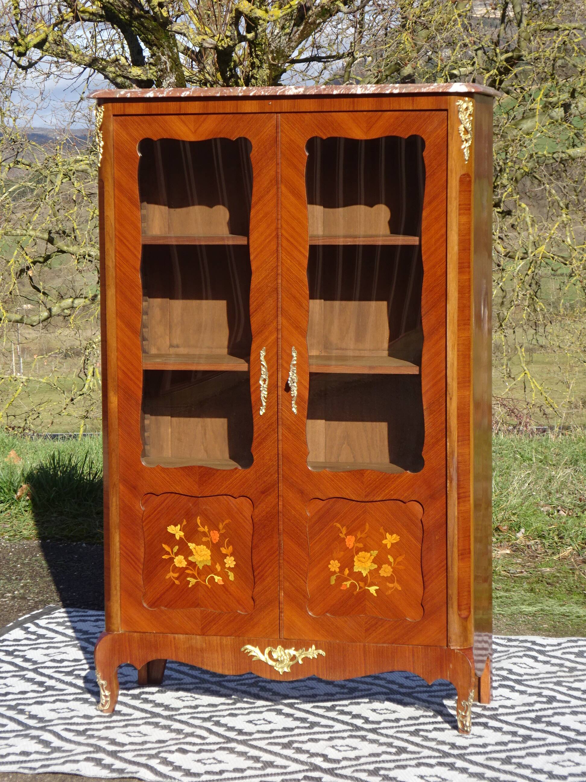 Glass library with rosewood marquetry in the Louis XV style.