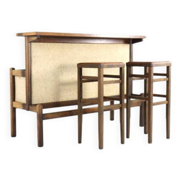 1970's home bar with 2 stools - vintage danish design mid century modern