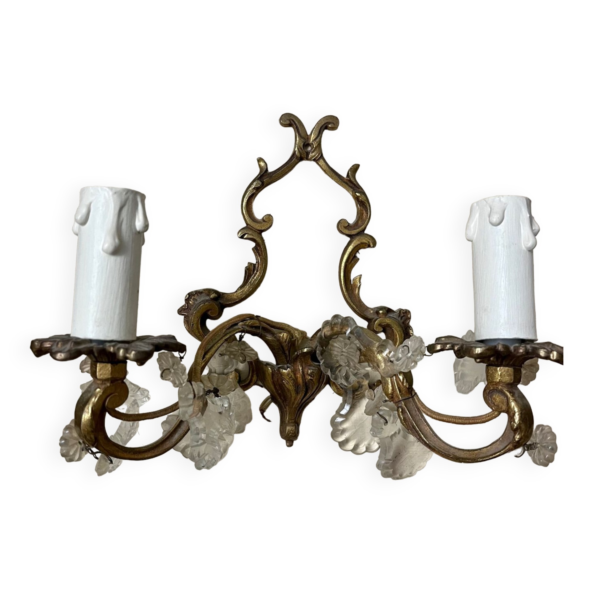 Louis XV style two-light bronze wall light with antique tassels