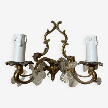 Applique deux feux en bronze style Louis XV à pampilles ancienne