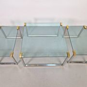 T53 Coffee and Side Tables in Brass and Glass by Peter Ghyczy, 1970s, Set of 3