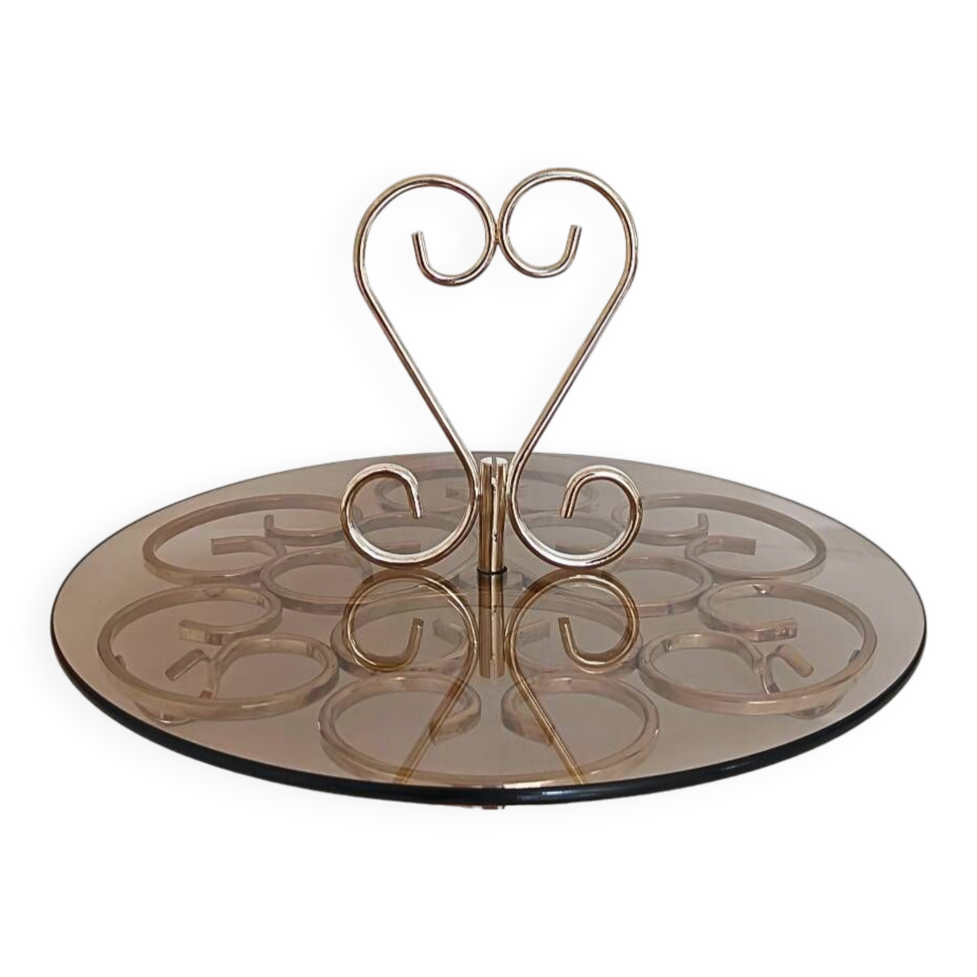 Orfèvrerie De Chambly France vintage Smoke Glass Inox Cheese Platter