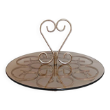 Orfèvrerie De Chambly France vintage Smoke Glass Inox Cheese Platter