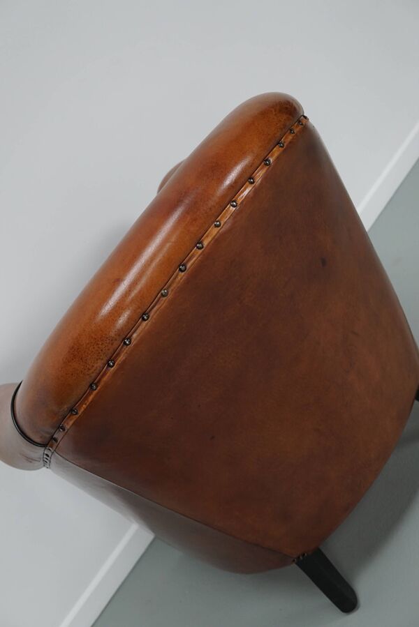 Fauteuil club vintage hollandais en cuir couleur cognac