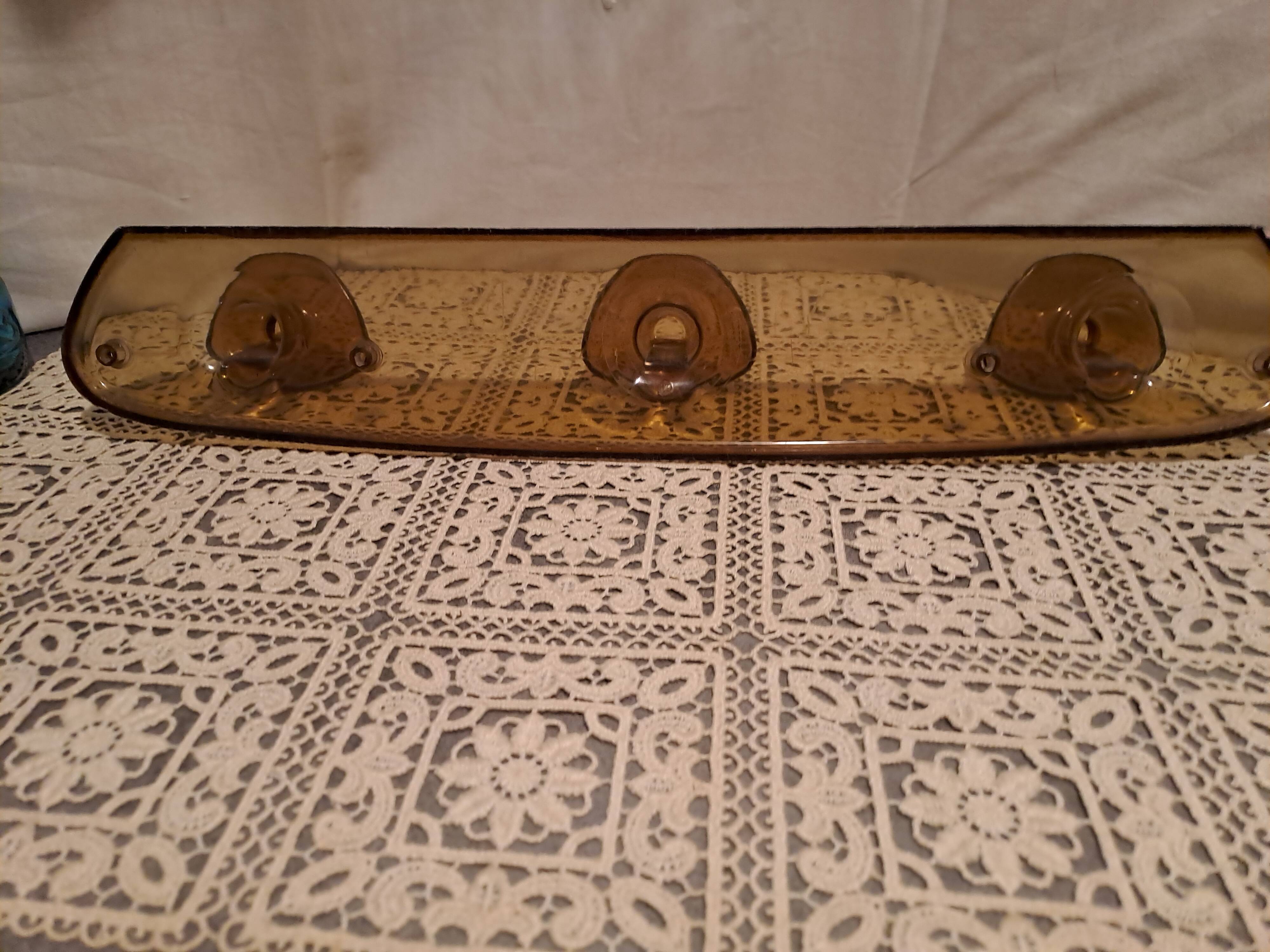 Porte-manteau patère résine marron france art populaire 70's  trois supports vintage