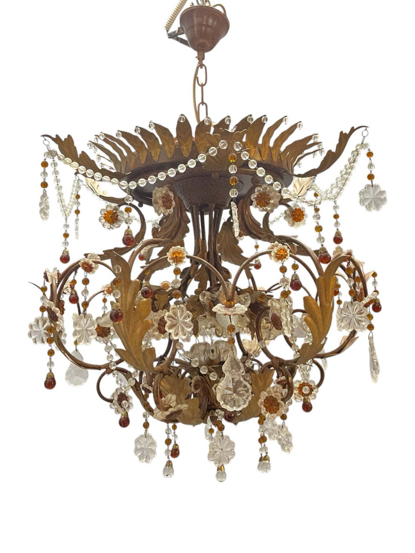 Italian Tole Murano Glass Chandelier 1960’s 
