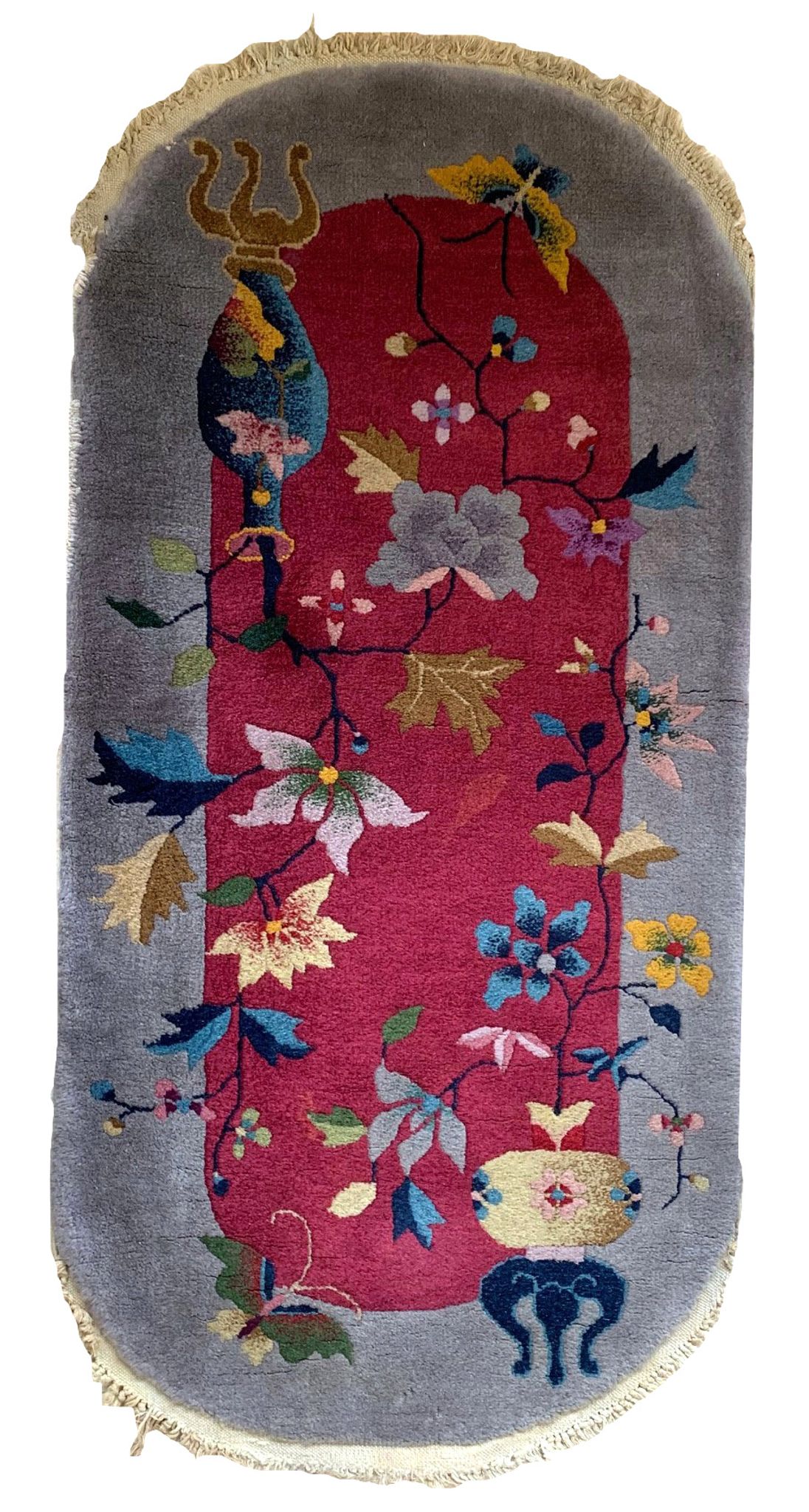 Antique Chinese carpet Art Deco handmade 64cm x 120cm 1920s, 1B876
