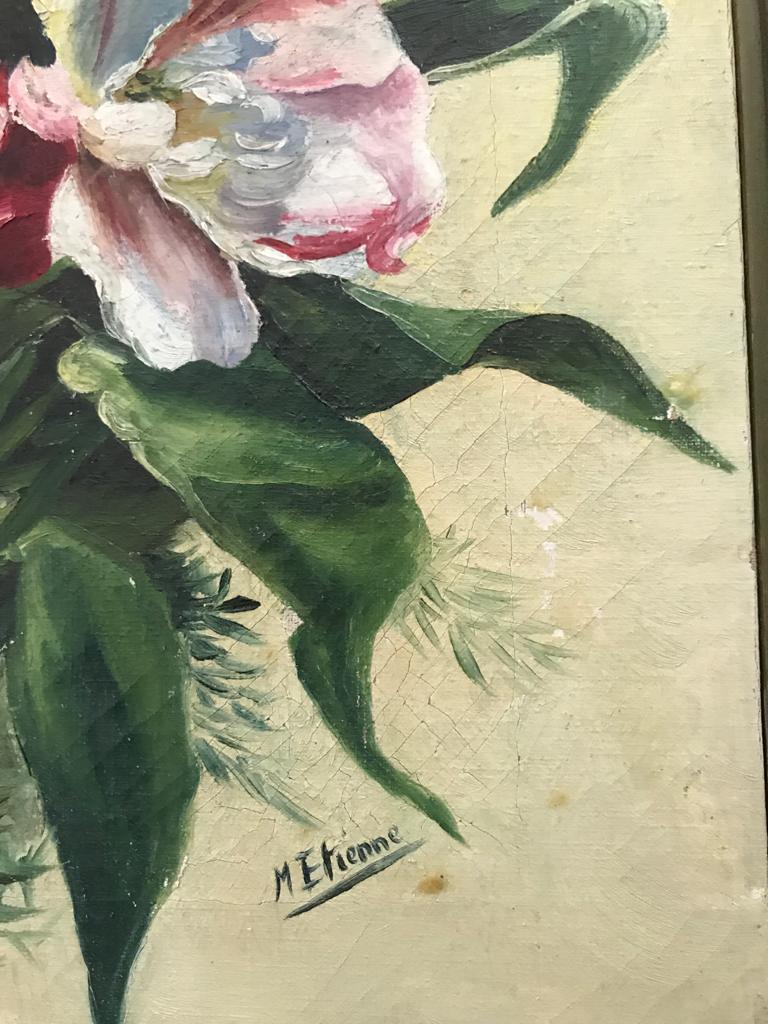 Oil on canvas with lily decoration in frame