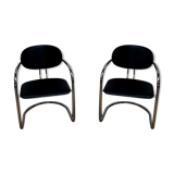 2 armchairs vintage chromed metal and Italian design leather