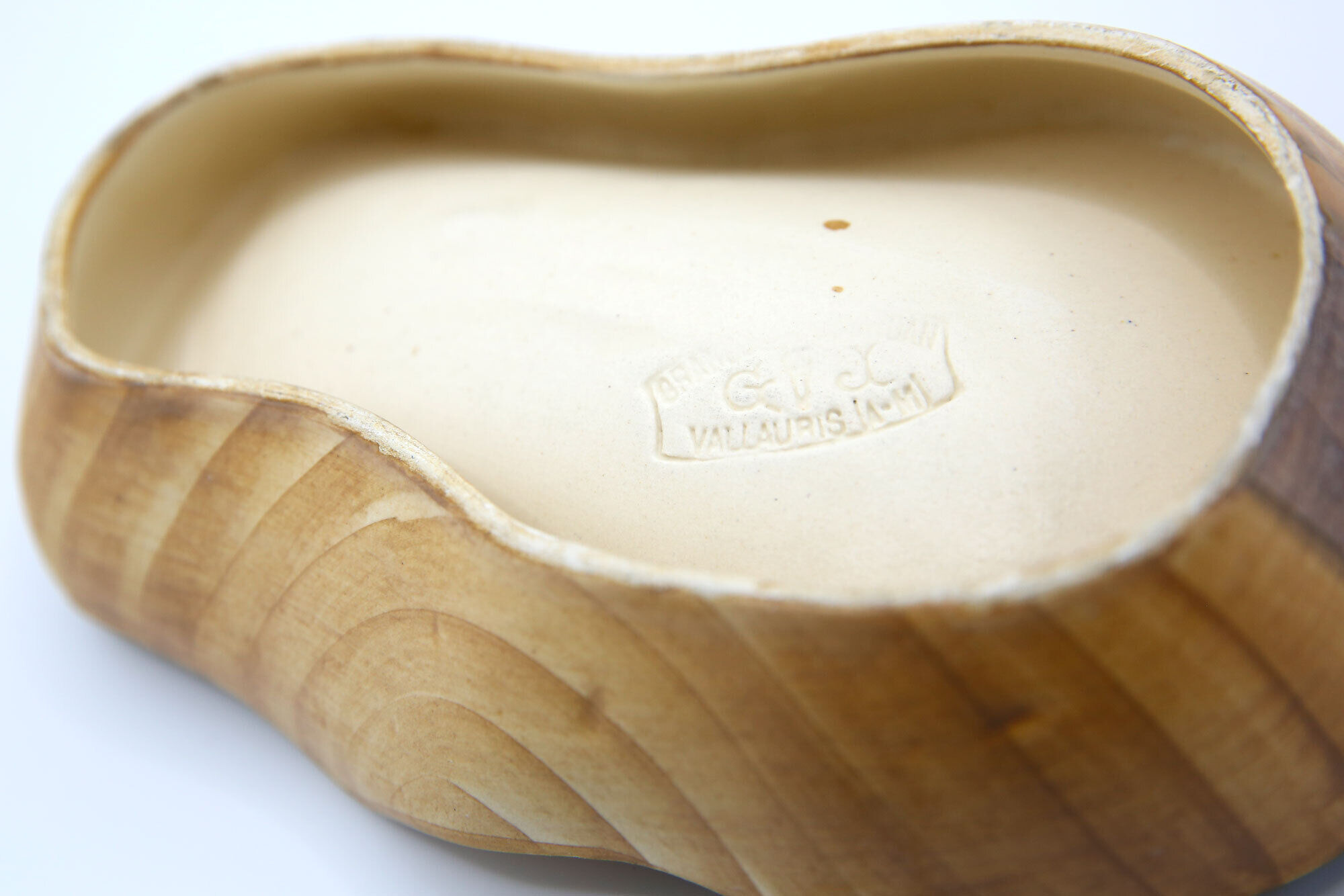 Empty pocket Grandjean Jourdan Vallauris in faience imitiation wood Scandinavian style