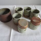 6 coffee glasses, sugar and cookie jar