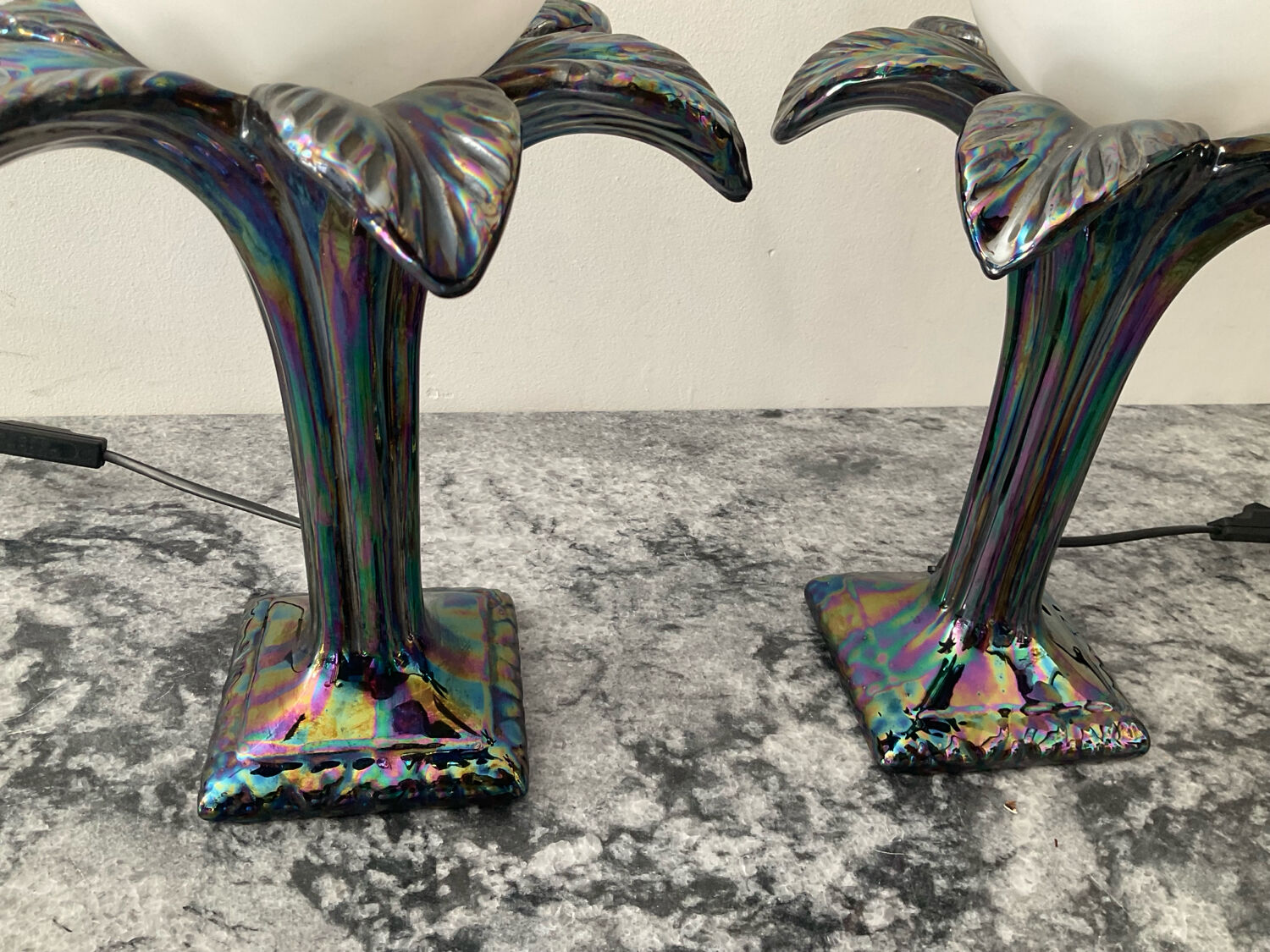 Pair of palm tree lamps in Italian ceramic from the 1970s.