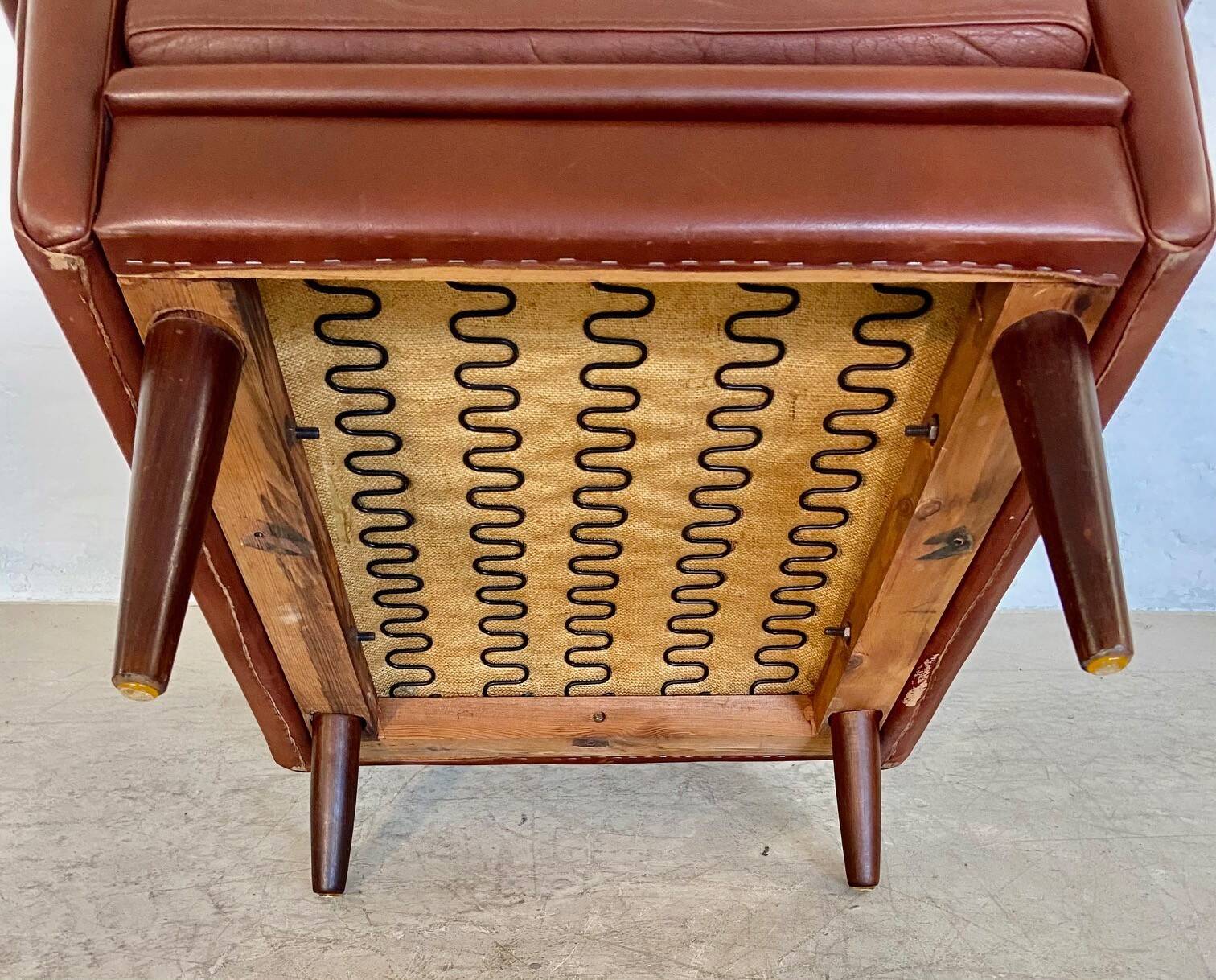 Vintage Danish retro mid-century Svend Skipper caramel brown leather chair