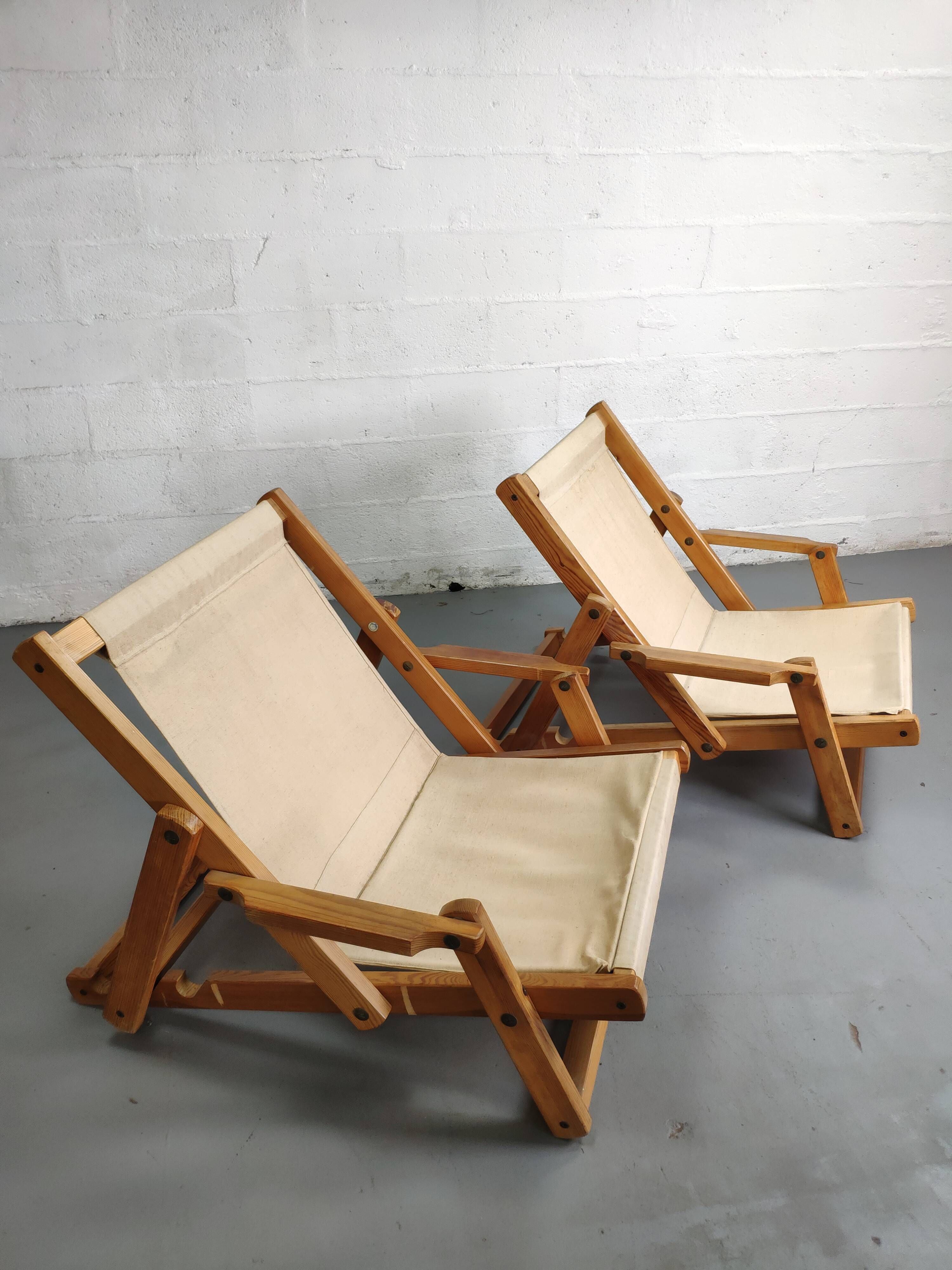 Pair of armchairs sun loungers Kon-Tiki Ikea 1970 Gillis Lundgren